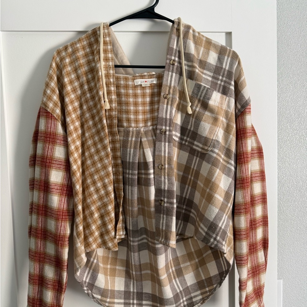 Plaid Button-Up Shirt with Mixed Patterns